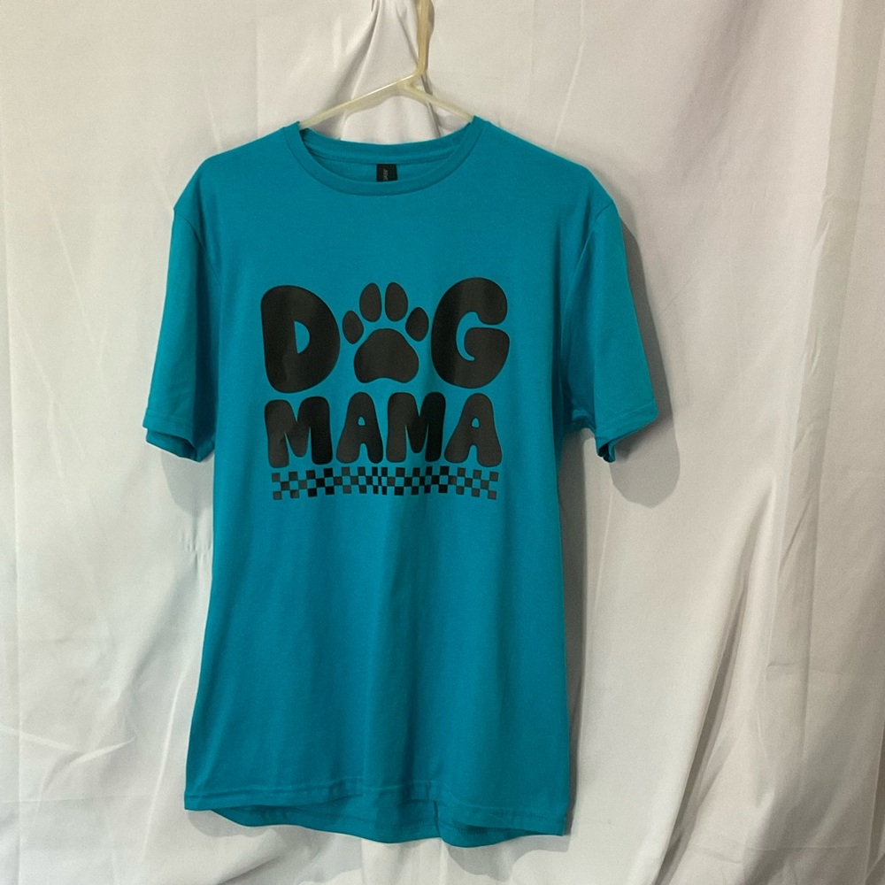 Dog Mama, Women’s T-Shirt Size Medium, Tropical Blue Color NWTO